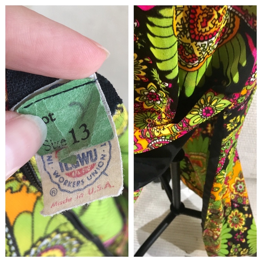 Vintage 60s 70s Paisley Print Neon Long Maxi Dress - Picture 7 of 8